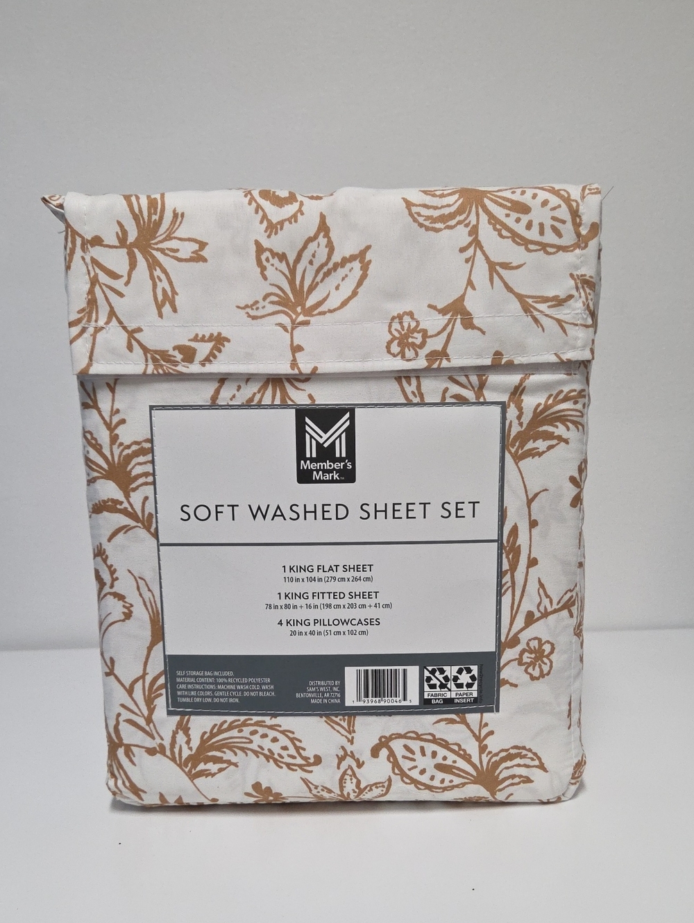 Member's Mark Soft Washed Sheet Set - White with Tan Floral